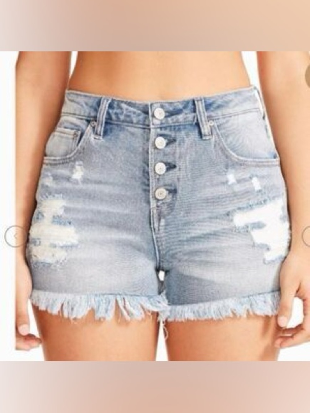 JUSTUSA High-Waist Light Blue Distressed Denim Shorts